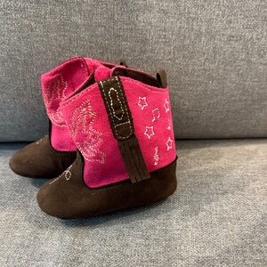 Toddler Brown and Pink Embroidered Cowboy Booties